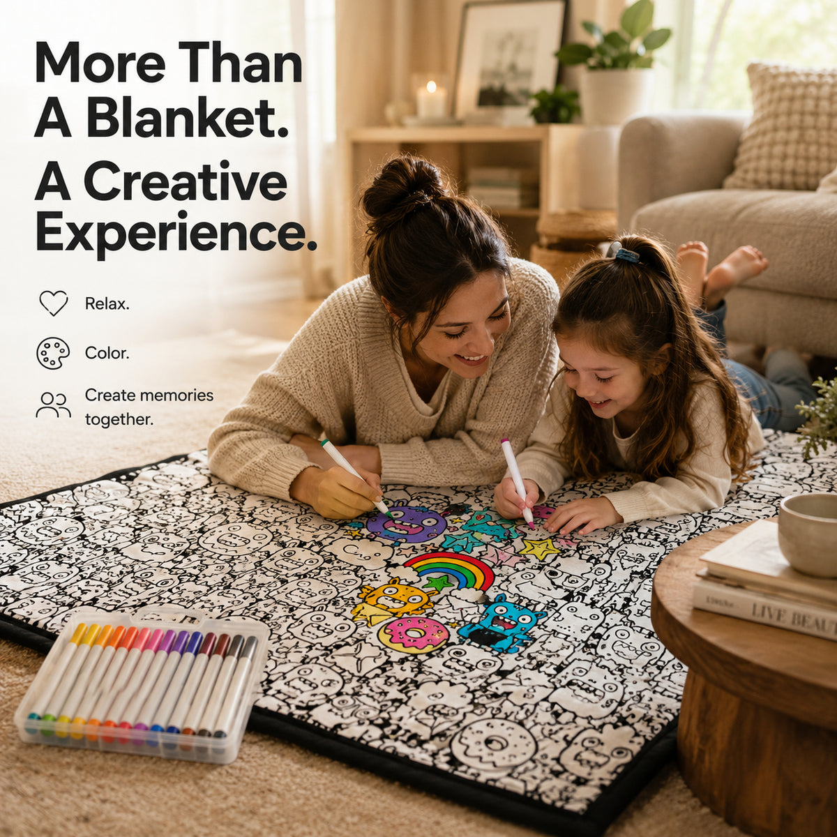 Color-It-Yourself Cozy Blanket & 24 Fabric Marker Set