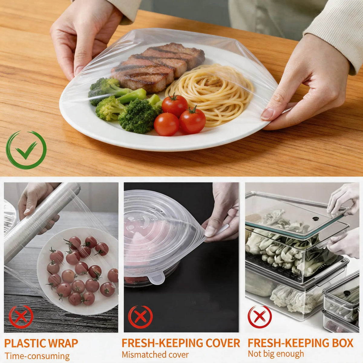 100PCS Plastic Bowl Covers – Elastic Reusable Food Wrap