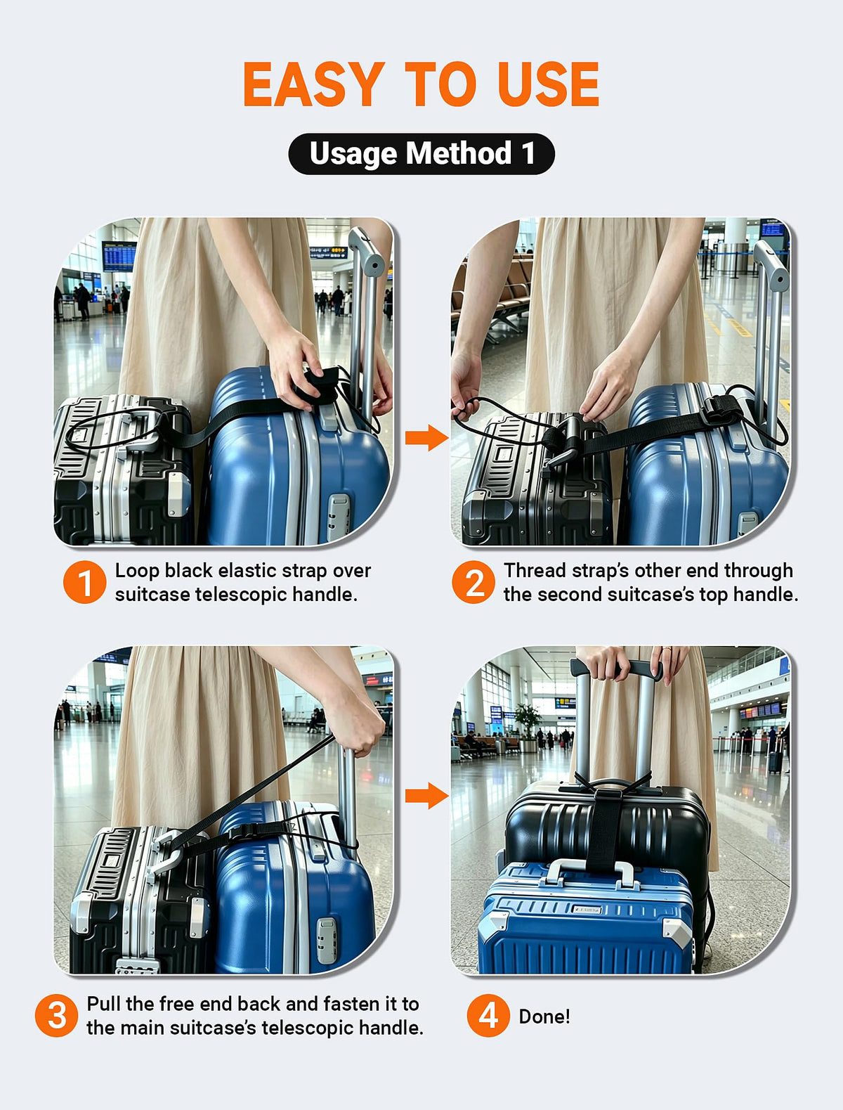 Luggage Strap Connector Set (3-Pack) – Elastic Ring Straps for Suitcases