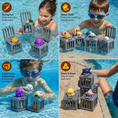 Underwater Ocean Rescue Mission – Diving Pool Game with 6 Interactive Sea Animals & Floating Rescue Cages