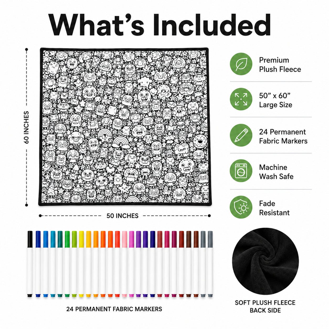 Color-It-Yourself Cozy Blanket & 24 Fabric Marker Set