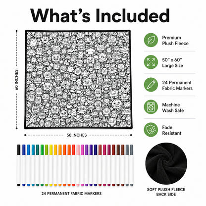 Color-It-Yourself Cozy Blanket & 24 Fabric Marker Set