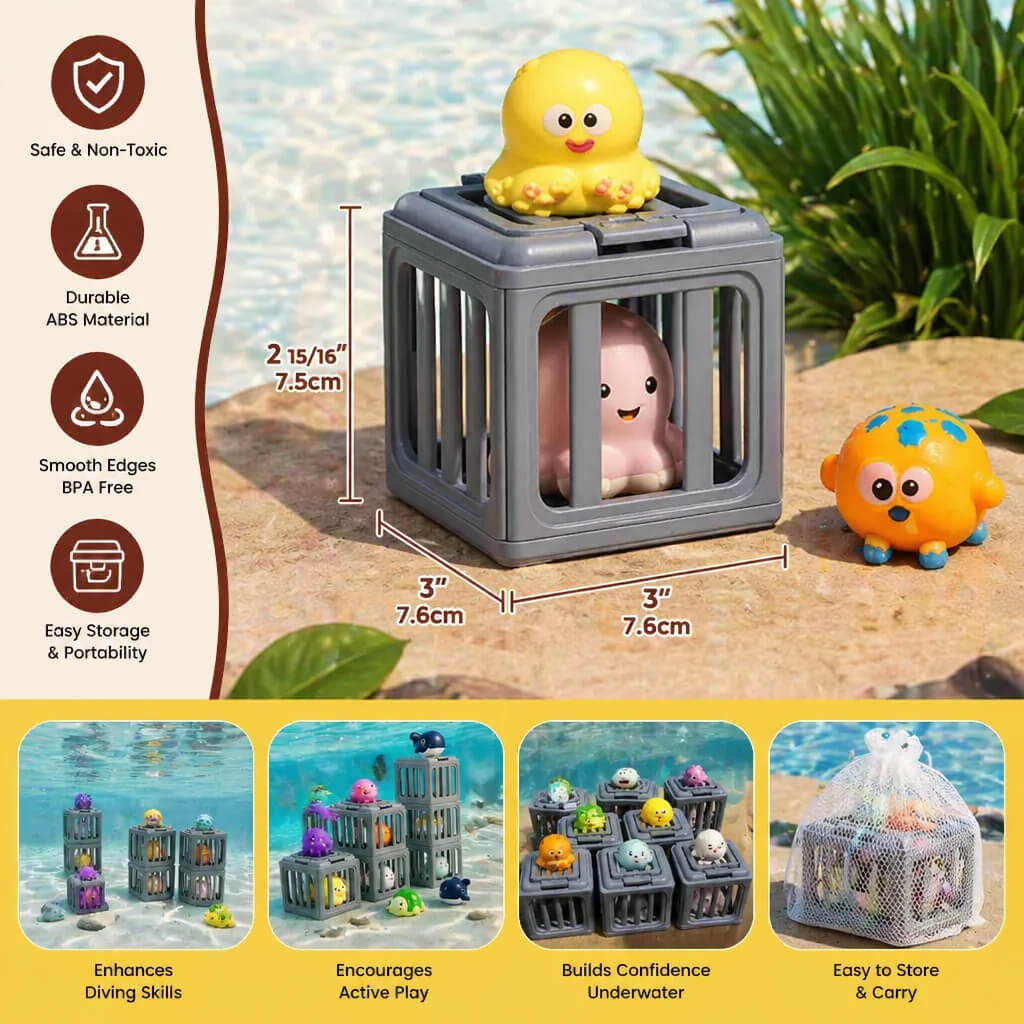 Underwater Ocean Rescue Mission – Diving Pool Game with 6 Interactive Sea Animals & Floating Rescue Cages