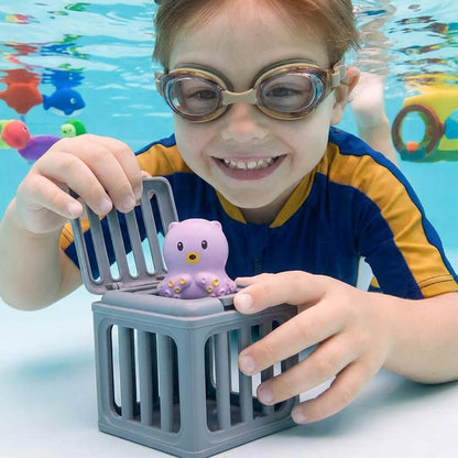 Underwater Ocean Rescue Mission – Diving Pool Game with 6 Interactive Sea Animals & Floating Rescue Cages