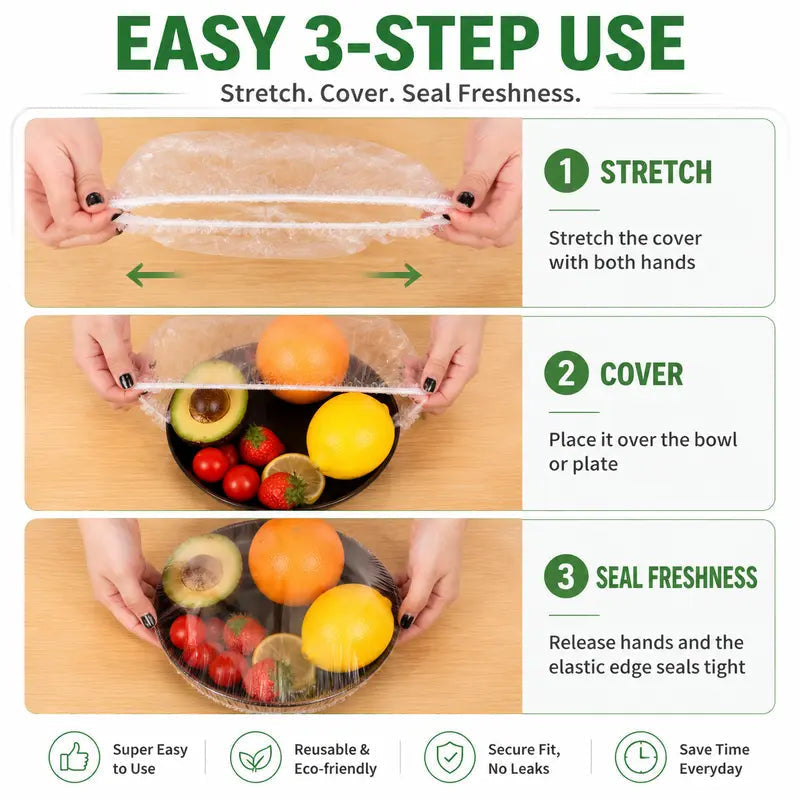 100PCS Plastic Bowl Covers – Elastic Reusable Food Wrap