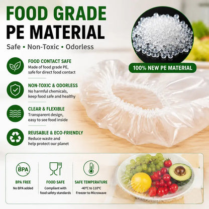 100PCS Plastic Bowl Covers – Elastic Reusable Food Wrap