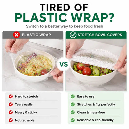100PCS Plastic Bowl Covers – Elastic Reusable Food Wrap
