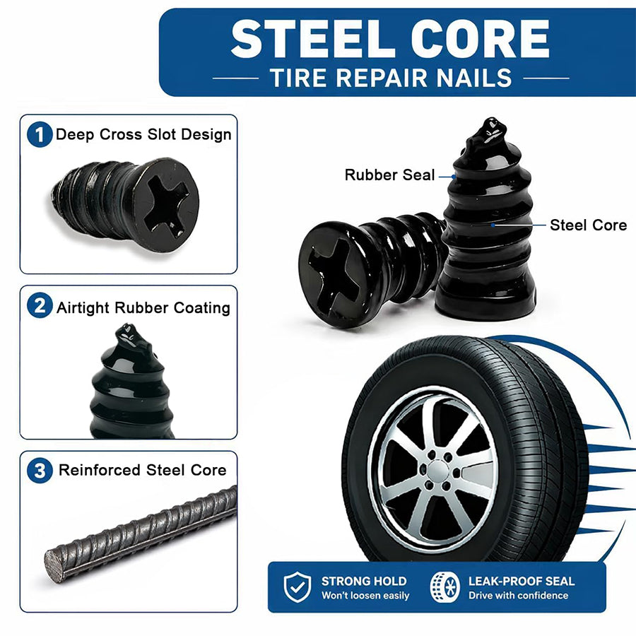 🔥 Last Day 50% OFF 🔥 100 PCS Self-Sealing Tire Repair Rubber Nails Kit with 2 Sizes
