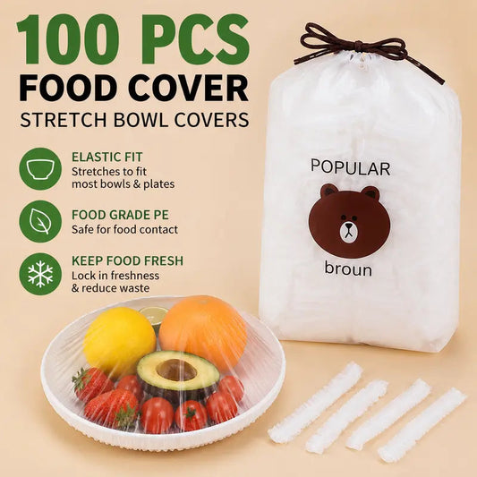 100PCS Plastic Bowl Covers – Elastic Reusable Food Wrap