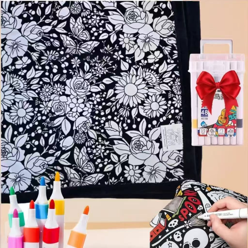 Color-It-Yourself Cozy Blanket & 24 Fabric Marker Set