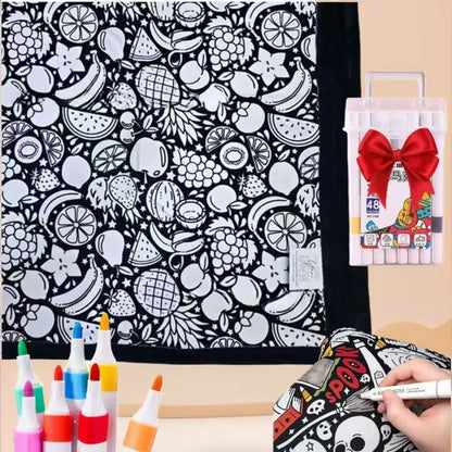 Color-It-Yourself Cozy Blanket & 24 Fabric Marker Set