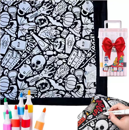 Color-It-Yourself Cozy Blanket & 24 Fabric Marker Set