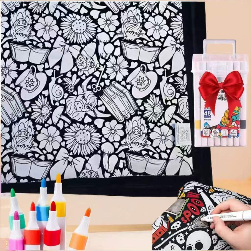 Color-It-Yourself Cozy Blanket & 24 Fabric Marker Set