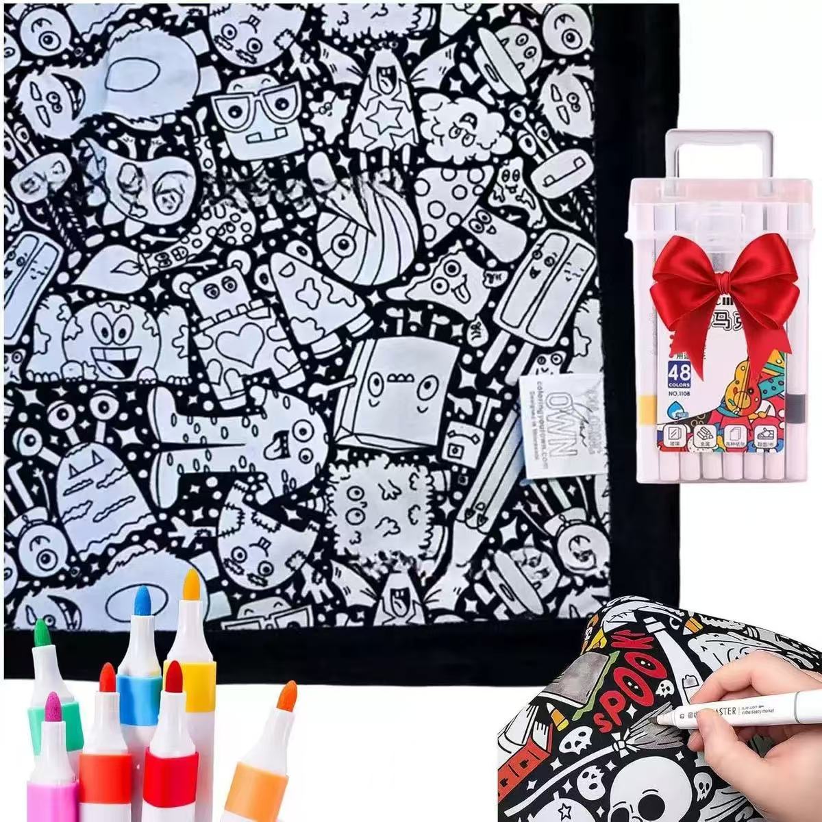 Color-It-Yourself Cozy Blanket & 24 Fabric Marker Set