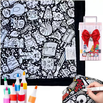 Color-It-Yourself Cozy Blanket & 24 Fabric Marker Set