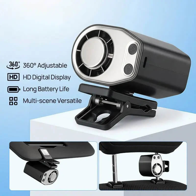 Portable LED Car Clip-On Fan – 360° Rotation & Stepless Speed Control